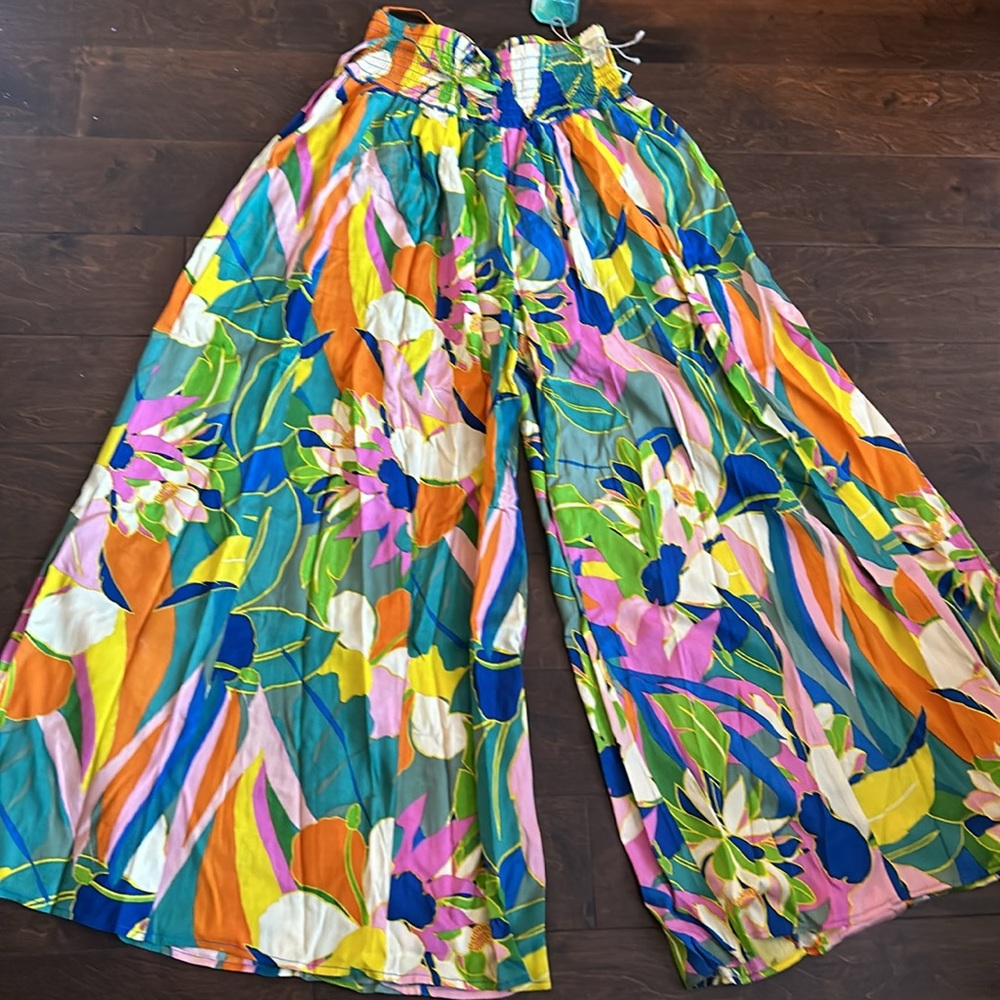 True Destinations Resort Wear Flare Pants Beach Coverup New Tropical - Picture 2 of 3
